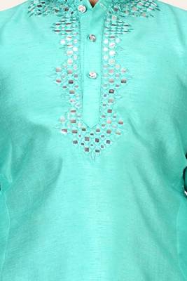 Turquoise plain silk boys-kurta-pyjama 2