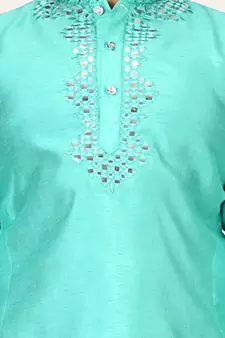 Turquoise plain silk boys-kurta-pyjama