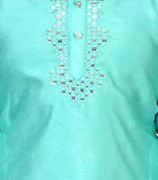 Turquoise plain silk boys-kurta-pyjama