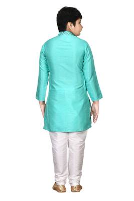 Turquoise plain silk boys-kurta-pyjama 5