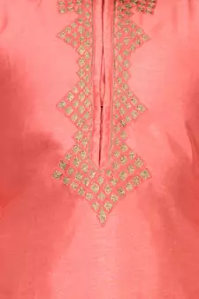 Pink embroidered silk boys-kurta-pyjama
