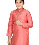 Pink embroidered silk boys-kurta-pyjama