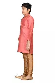 Pink embroidered silk boys-kurta-pyjama