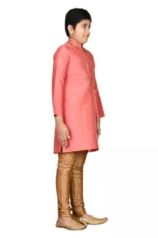 Pink embroidered silk boys-kurta-pyjama