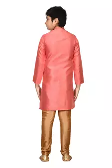 Pink embroidered silk boys-kurta-pyjama