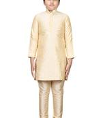 Fawn embroidered silk boys-kurta-pyjama