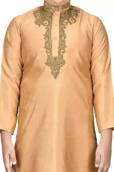Gold embroidered silk boys-kurta-pyjama