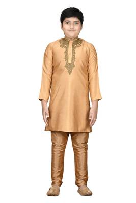 Gold embroidered silk boys-kurta-pyjama 1