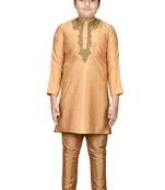 Gold embroidered silk boys-kurta-pyjama
