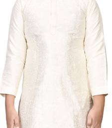 Fawn embroidered silk boys-kurta-pyjama