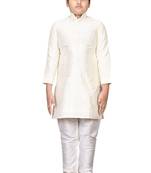 Fawn embroidered silk boys-kurta-pyjama