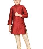 Maroon embroidered silk boys-kurta-pyjama