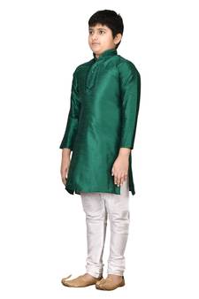 Green embroidered silk boys-kurta-pyjama