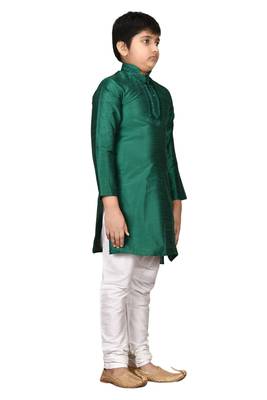 Green embroidered silk boys-kurta-pyjama 2