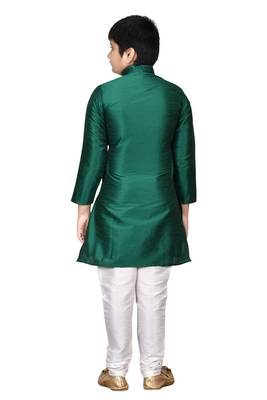 Green embroidered silk boys-kurta-pyjama 4