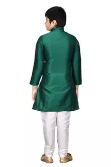 Green embroidered silk boys-kurta-pyjama