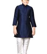 Blue embroidered silk boys-kurta-pyjama