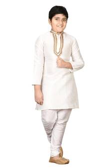 Fawn embroidered silk boys-kurta-pyjama