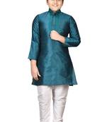 Green embroidered silk boys-kurta-pyjama