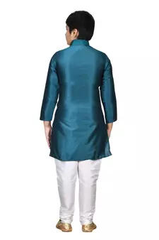 Green embroidered silk boys-kurta-pyjama