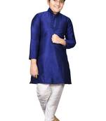Blue embroidered silk boys-kurta-pyjama