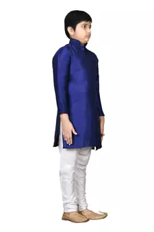 Blue embroidered silk boys-kurta-pyjama
