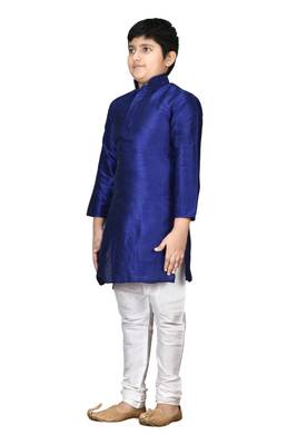 Blue embroidered silk boys-kurta-pyjama 4