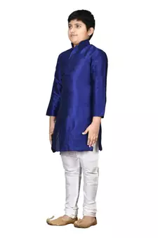 Blue embroidered silk boys-kurta-pyjama