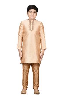 Gold embroidered silk boys-kurta-pyjama