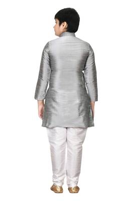 Grey embroidered silk boys-kurta-pyjama 3