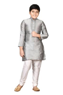 Grey embroidered silk boys-kurta-pyjama 5