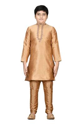Gold embroidered silk boys-kurta-pyjama 1