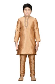 Gold embroidered silk boys-kurta-pyjama