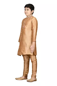 Gold embroidered silk boys-kurta-pyjama