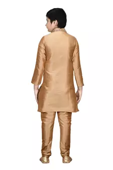Gold embroidered silk boys-kurta-pyjama