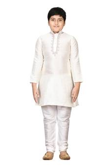 Fawn embroidered silk boys-kurta-pyjama