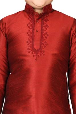 Maroon embroidered silk boys-kurta-pyjama 2