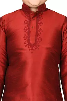 Maroon embroidered silk boys-kurta-pyjama