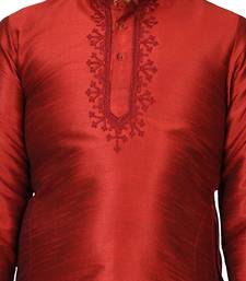 Maroon embroidered silk boys-kurta-pyjama