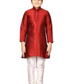 Maroon embroidered silk boys-kurta-pyjama