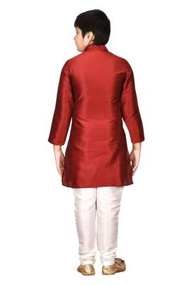 Maroon embroidered silk boys-kurta-pyjama 3