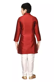 Maroon embroidered silk boys-kurta-pyjama