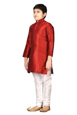 Maroon embroidered silk boys-kurta-pyjama 5