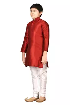 Maroon embroidered silk boys-kurta-pyjama