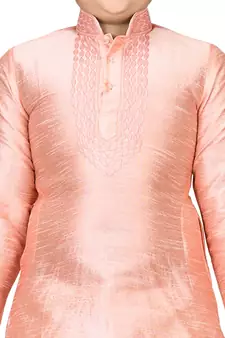 Pink embroidered silk boys-kurta-pyjama