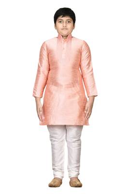 Pink embroidered silk boys-kurta-pyjama 1