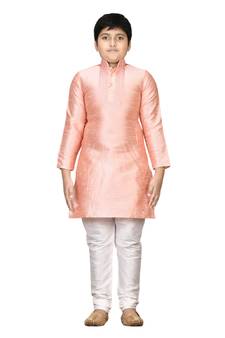 Pink embroidered silk boys-kurta-pyjama