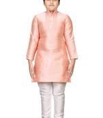 Pink embroidered silk boys-kurta-pyjama