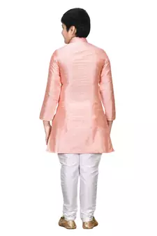 Pink embroidered silk boys-kurta-pyjama