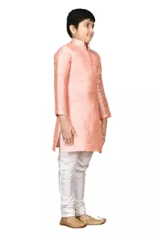 Pink embroidered silk boys-kurta-pyjama